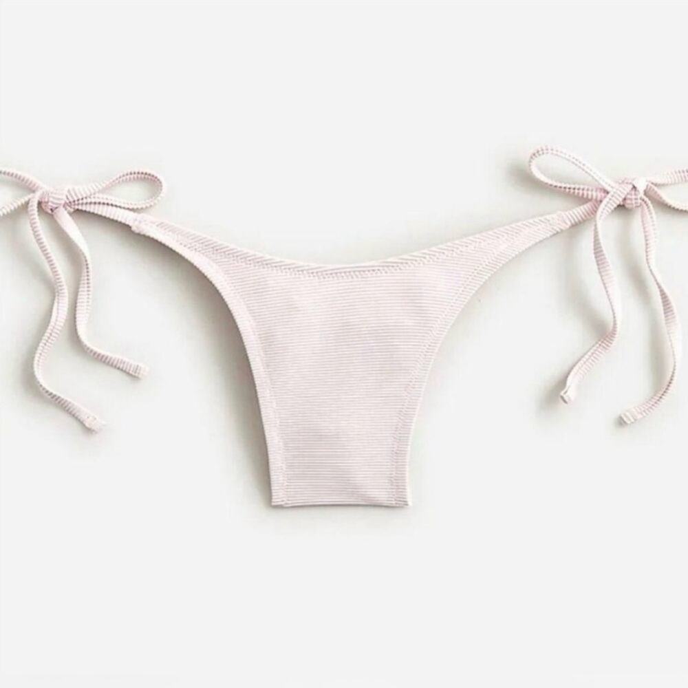 J. Crew Ribbed Curved-waist Cheeky String Bikini Bottom Pink Women's Large BE805